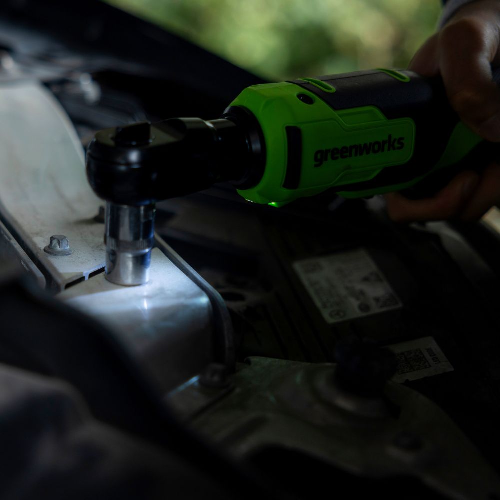 Гайковерт-трещотка акк. Greenworks GD24RW, 24V,б/щет,0-250об/мин, 1/2", 80Нм, 70 мм,1x2Ач,ЗУ,сумка,кор (3804007CUA)