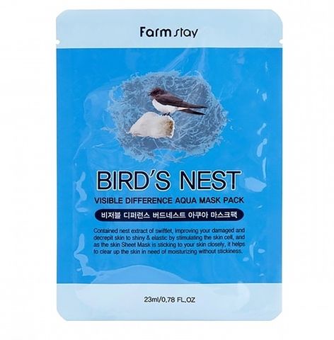 FARMSTAY МАСКА ТКАНЕВАЯ ДЛЯ ЛИЦА С ЭКСТРАКТОМ ЛАСТОЧКИНОГО ГНЕЗДА VISIBLE DIFFERENCE BIRD'S NEST AQUA MASK PACK, 23 G