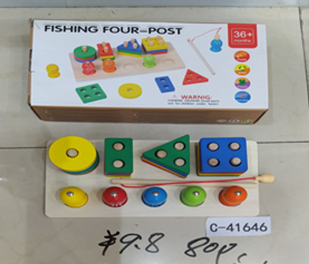 Развивающая игрушка 2 в 1 деревянная (рыбалка + сортер), коробка C-41647