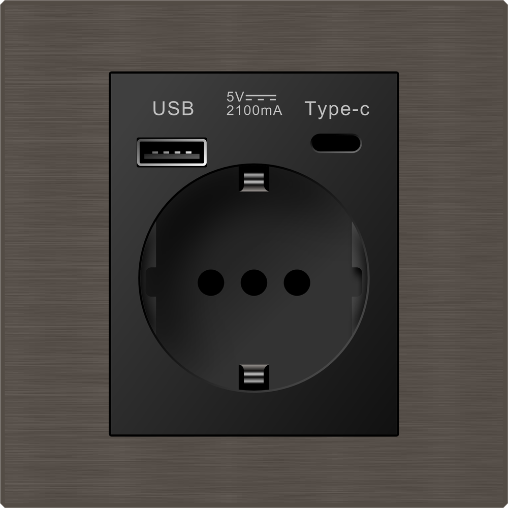 РОЗЕТКА 220В 16А SCHUKO С ЗАРЯДКОЙ USB-A И USB-C 2.1А 5В