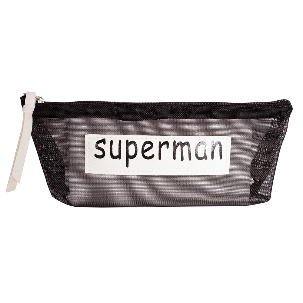 Пенал - косметичка Alingar, ПВХ-сетка, молния, 90 х 200 мм, "Superman", черный (надпись Superman)
