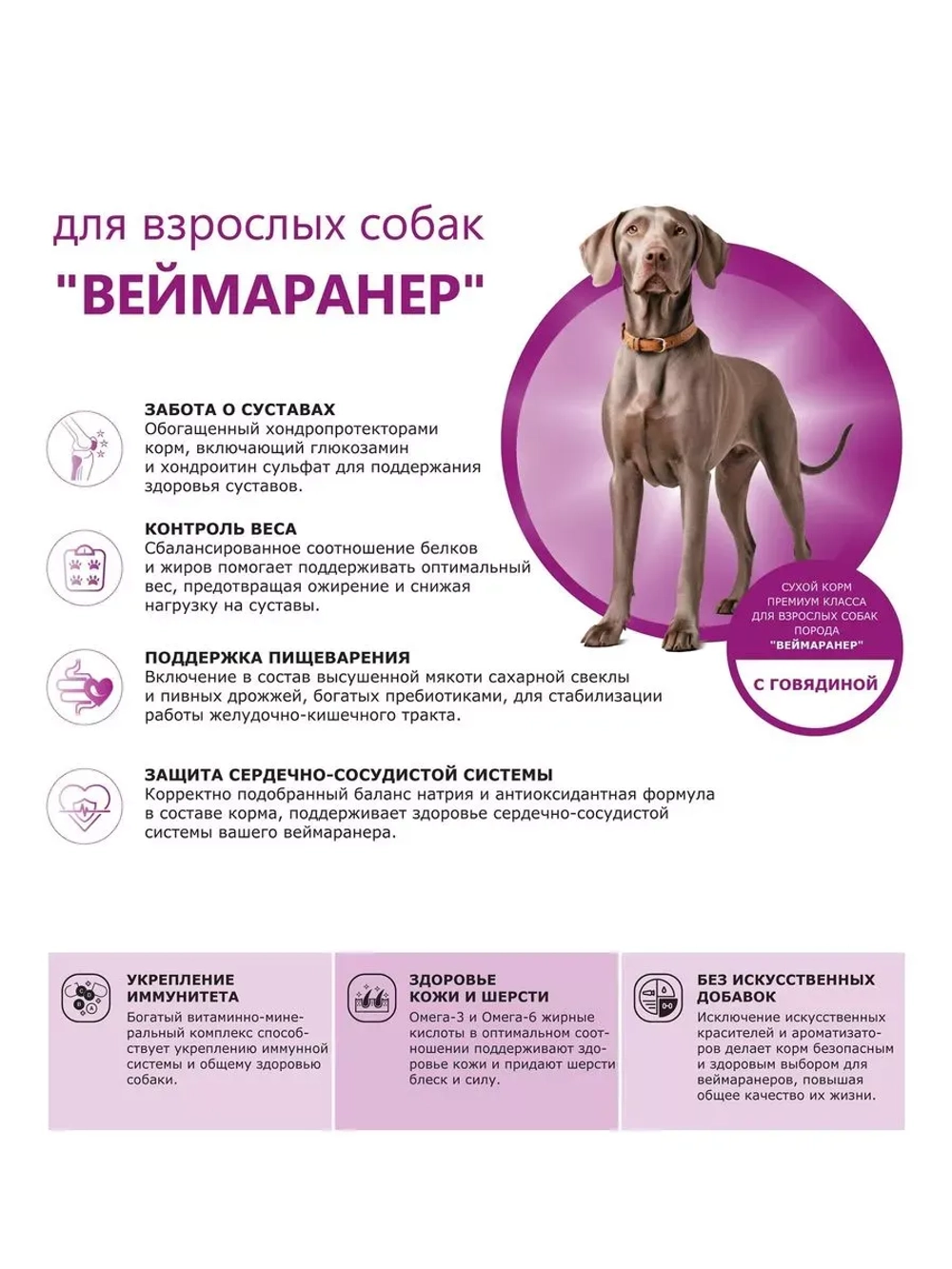 Сухой корм для собак породы Веймаранер, с говядиной, 12 кг