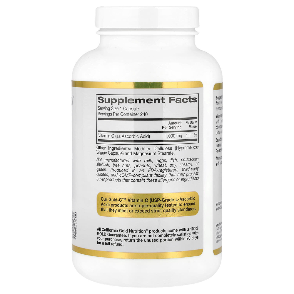 California Gold Nutrition, Gold C™, витамин C класса USP, 1000 мг, 240 растительных капсул