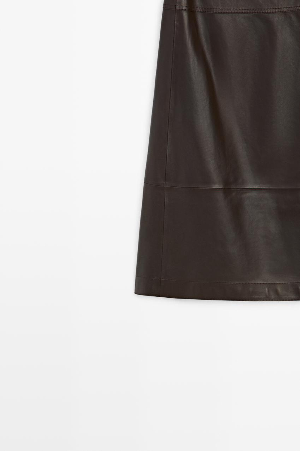 Massimo Dutti Юбка-миди из кожи наппа с завязками, коричневый