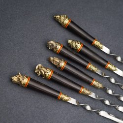 Подарочный набор шампуров "Первомайский пикник", рукояти черный мореный граб