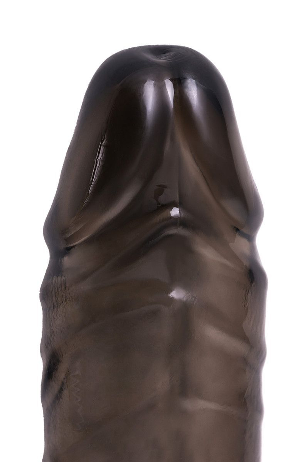 Дымчатая фаллическая насадка с подхватом и закрытой головкой - 16,2 см.