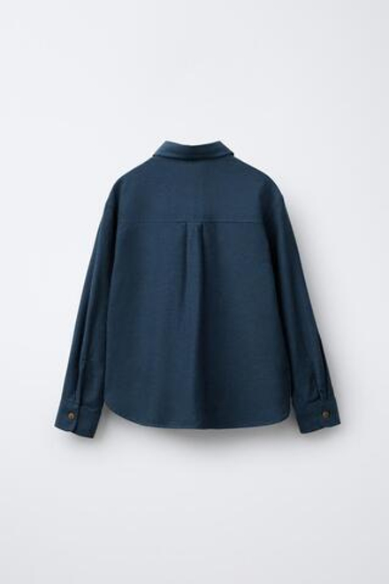 ZARA ФЛАНЕЛЕВАЯ РУБАШКА С КАРМАНОМ, УТИНО-СИНИЙ