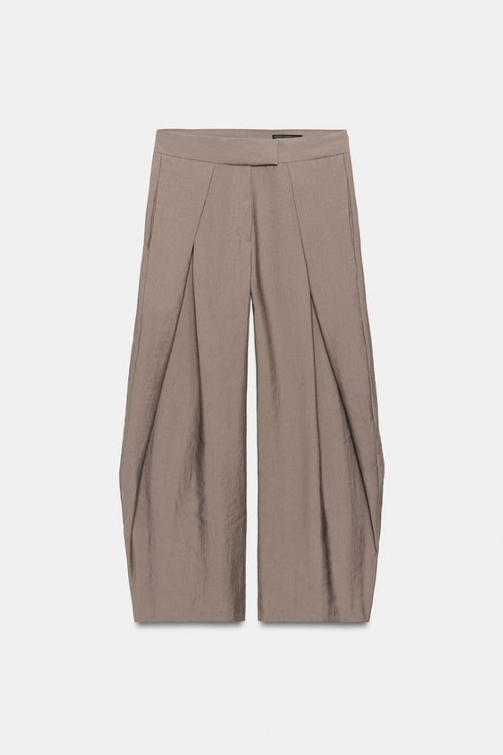 ZARA БРЮКИ WIDE-LEG С ЗАЩИПАМИ — ZW COLLECTION, СЕРО-КОРИЧНЕВЫЙ