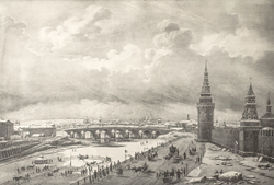 Вид Кремля от Каменного моста. Гравюра. Из альбома "Vue de Moscou". — Париж, 1886