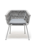 "Монако" стул плетеный из роупа, каркас алюминий светло-серый (RAL7035) муар, роуп светло-серый 40 мм, ткань светло-серая