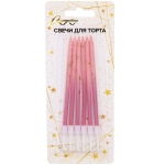 Свечи в торт «Северное сияние» 6 шт. 13 См, розовый