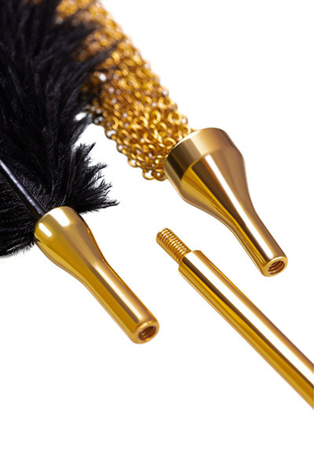 Золотисто-черный флоггер-щекоталка 44см со сменными наконечниками ToyFa Theatre 700044