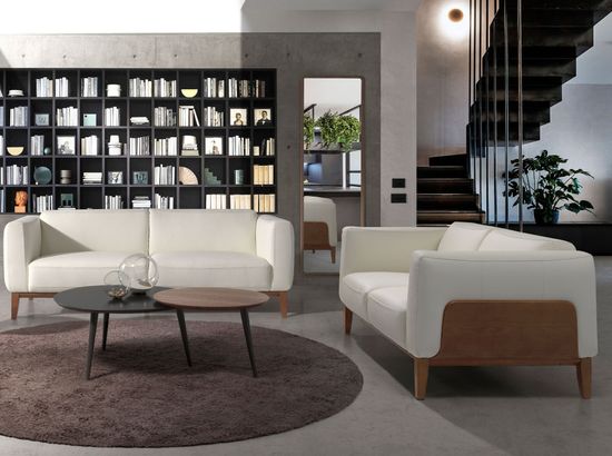 Диван 3-х местный 5353-3P-M9715 /6115 кожаный белый с каркасом из ореха