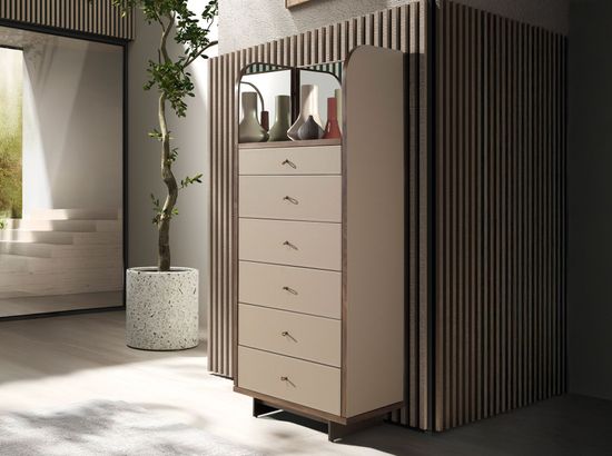 Шифоньер 7206 из кожи, ореха и полированной стали с зеркалом