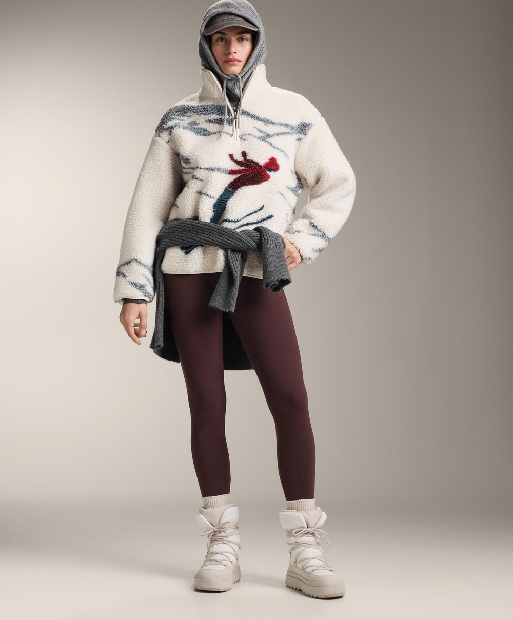 Oysho Куртка из искусственной овчины для лыжников с короткой молнией, экрю