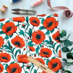 Ткань премиум габардин маковая фантазия