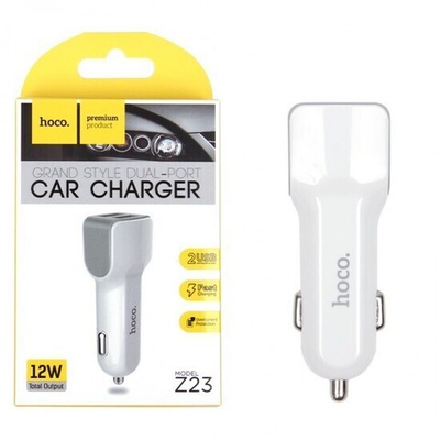 Автомобильный адаптер Hoco Z23 на 2 USB, 010516 Белый