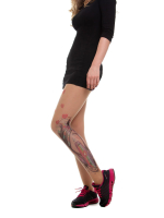 Оригинальные колготы с молодежным принтом на левой ножке (Размер: S-M-L) (Цвет: бежевый)