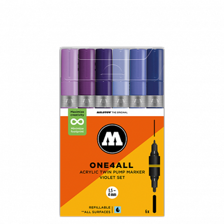 Набор маркеров Molotow ONE4ALL 227HS-CO Twin - 6шт Violet-Set (1,5/4мм)