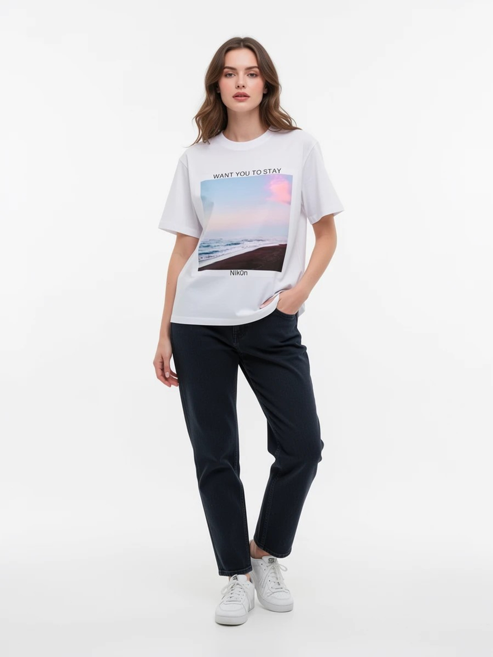 Футболка оверсайз (белый) - Want you to stay