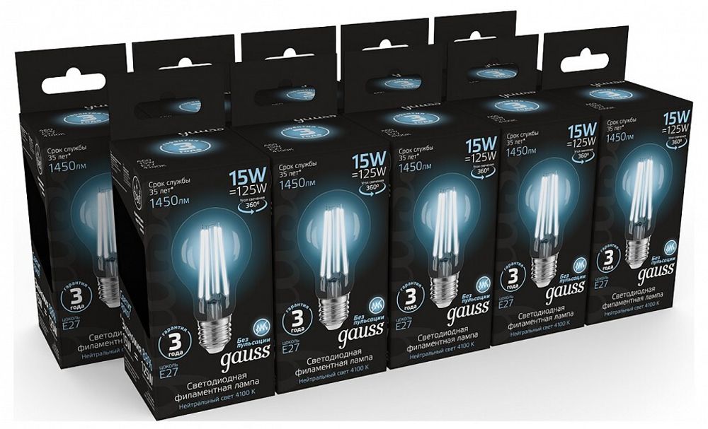 Лампа светодиодная Gauss Filament E27 15Вт 4100K 102902215