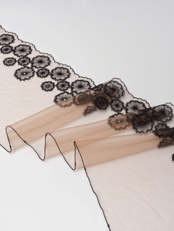 Кружево вышивка на сетке, цвет автозагар с черным, ширина 21 см, 2 стороны