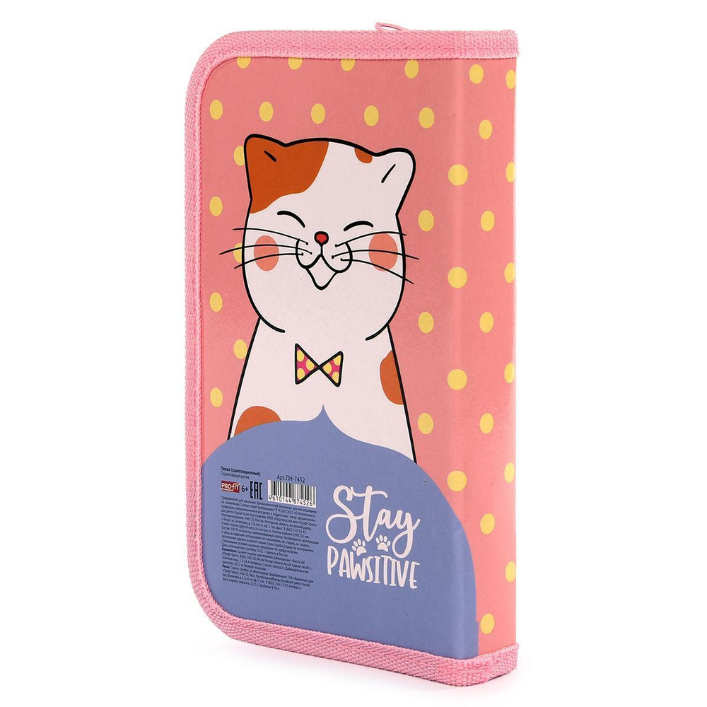 Пенал 1-секц, большой "Позитивный котик" (ПН-7452) лам.картон (Проф-пресс)