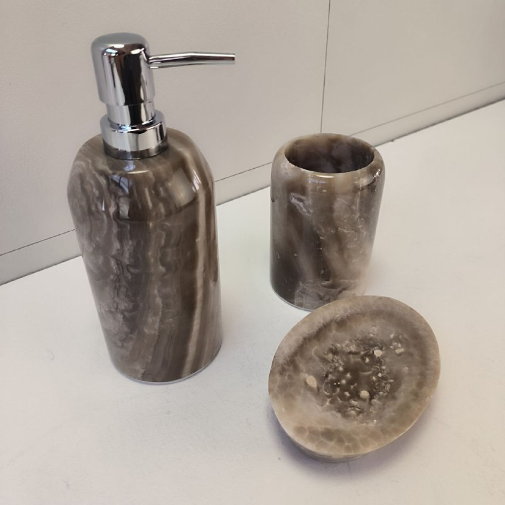Набор из оникса 3 предм Grey NO-63239  дозатор, стаканчик, мыльница 151