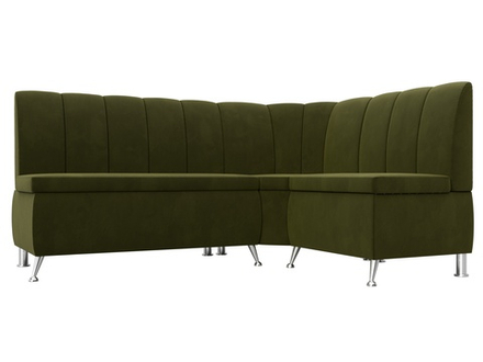 Диван кухонный угловой Кантри правый угол, Зеленый, Микровельвет, 29447