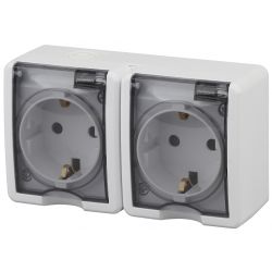 Розетка ЭРА Эксперт 11-2404-01 двойная 2х2P+E IP54 шторки 16A-250В ОУ белый | 