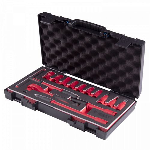 KING TONY (35VE01MRV) Набор торцевых диэлектрических головок с принадлежностями 3/8", шестигранные, 10-19 мм, 14 предметов