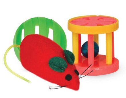 Игрушка для кошек Набор мяч, мышь, барабан, TRIOL