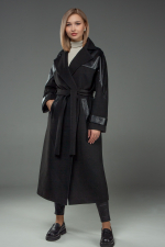 Пальто Melissima мод. 123 кашемир + кожа, черный