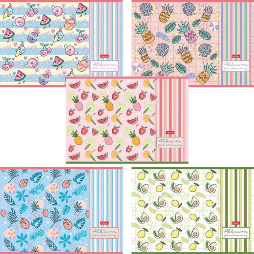 Альбом для рисования А4 24 л., скоба, обложка картон, HATBER, 205х290 мм, "Фруктис", 24А4В