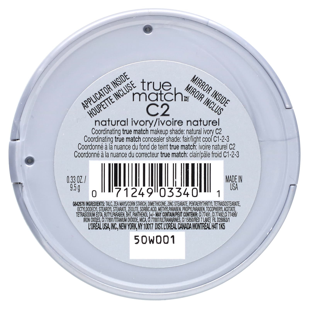 L'Oréal, True Match, супер-смешиваемый порошок, C2, натуральная слоновая кость, 9,5 г (0,33 унции)