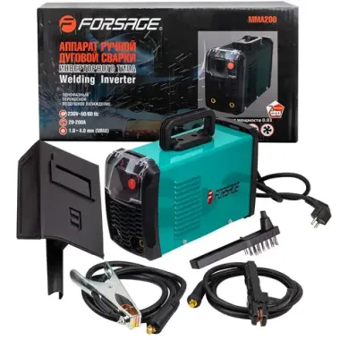 Сварочный инвертор (20-200А, электрод 1.6-4мм, 220В) с комплектом аксессуаров Forsage F-MMA200