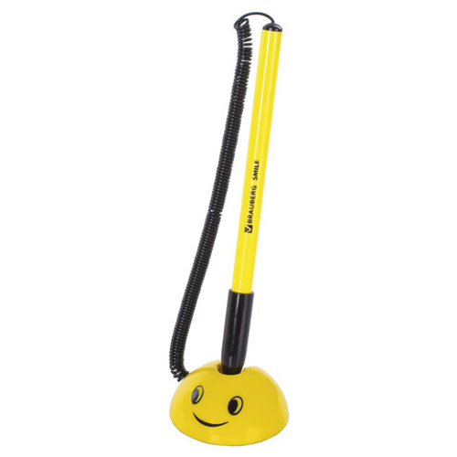 Ручка шариковая настольная BRAUBERG "SMILE", СИНЯЯ, корпус желтый, узел 0,7 мм, линия письма 0,35 мм И