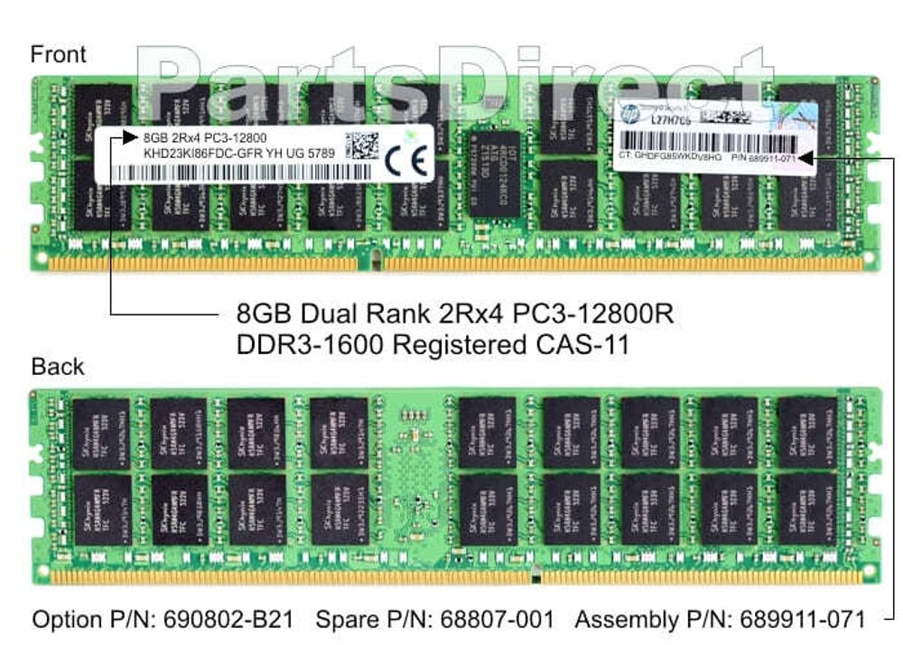 Модуль памяти HPE 688807-001 HP 8-GB (1x8GB) SDRAM DIMM