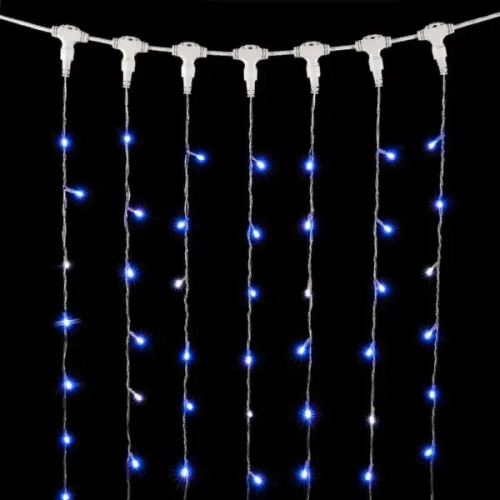 Светодиодный занавес 2*2 м., 400 синих LED ламп, мерцание, прозрачный провод ПВХ, LTC (PCL402BLW-10-2B)
