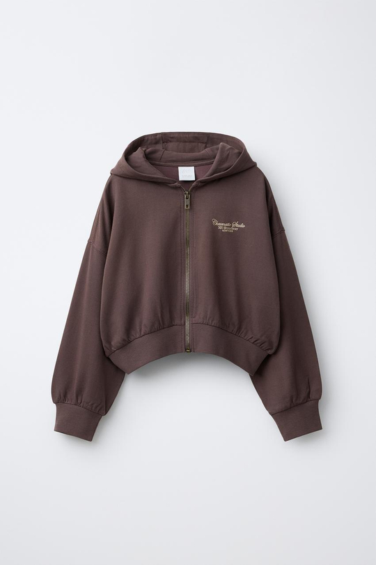 ZARA ХУДИ С РЕЛЬЕФНЫМ НАДПИСЬЮ, КОРИЧНЕВЫЙ