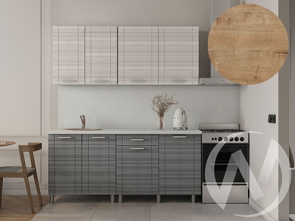 Кухня Салли 1.8м (корпус белый/сандал белый; сандал серый) 38мм дуб бунратти