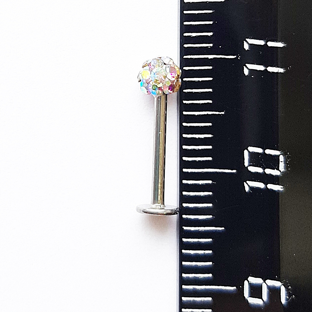 Лабрет 10 мм " Радужный кристалл"для пирсинга губы. Толщина 1,2 мм. Медицинская сталь