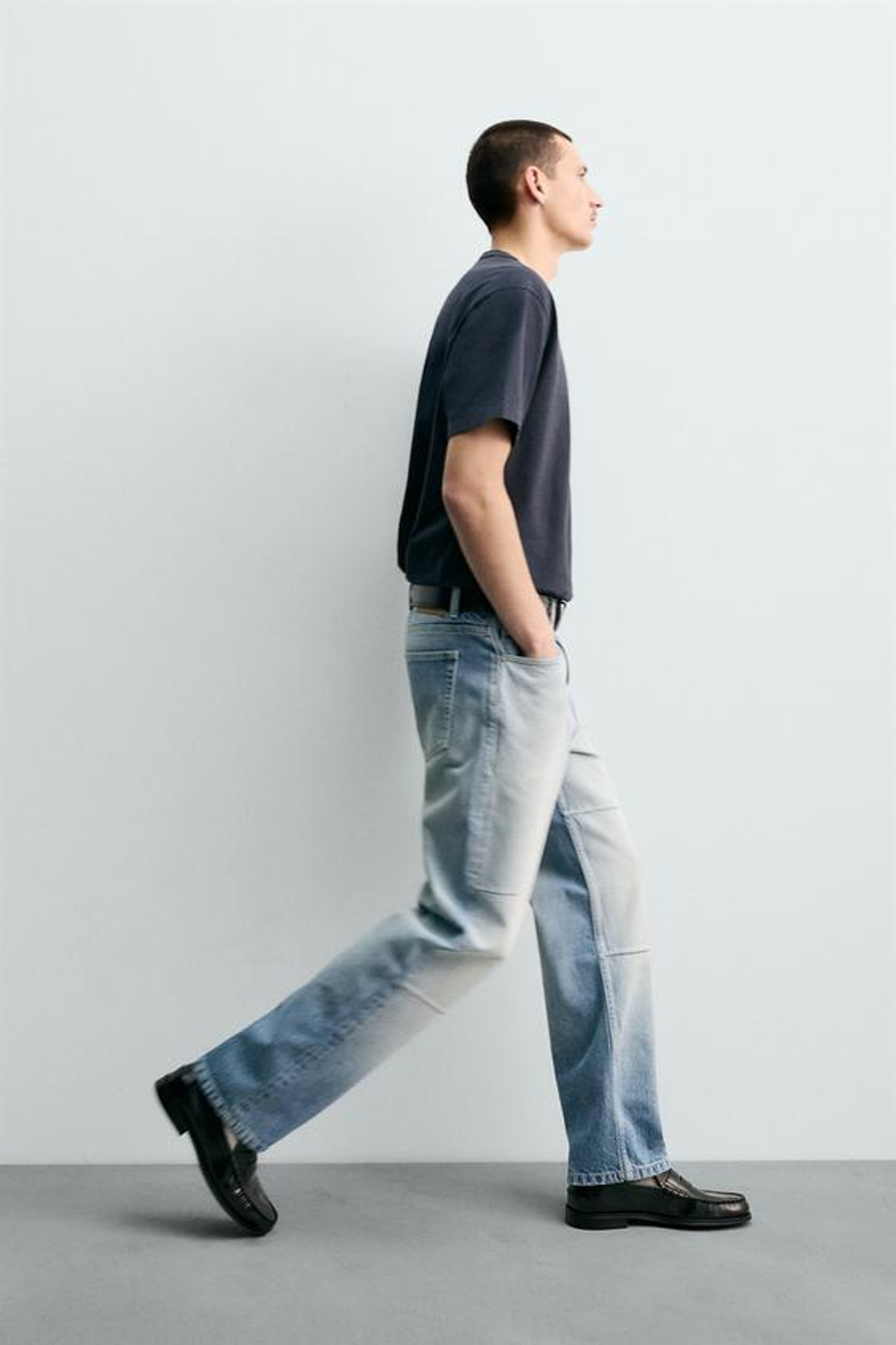 ZARA ДЖИНСЫ STRAIGHT FIT СО ШВАМИ, ГОЛУБОЙ