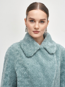 Шуба чебурашка пальто тедди из шерсти, зеленая, SilverFox