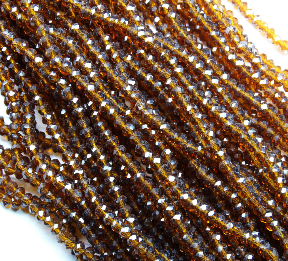 БП030НН23 Хрустальные бусины "рондель", цвет: коричневый прозрачный, 2х3 мм, кол-во: 95-100 шт.