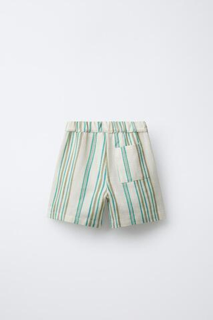 ZARA БЕРМУДЫ В ПОЛОСКУ, ЭКРЮ/СИНИЙ