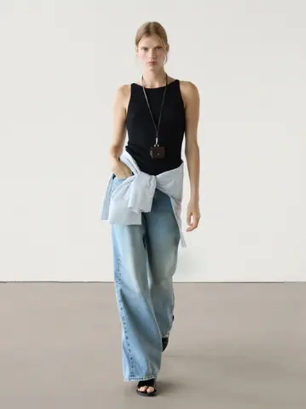 Massimo Dutti Трикотажный топ с вырезом «лодочка», черный