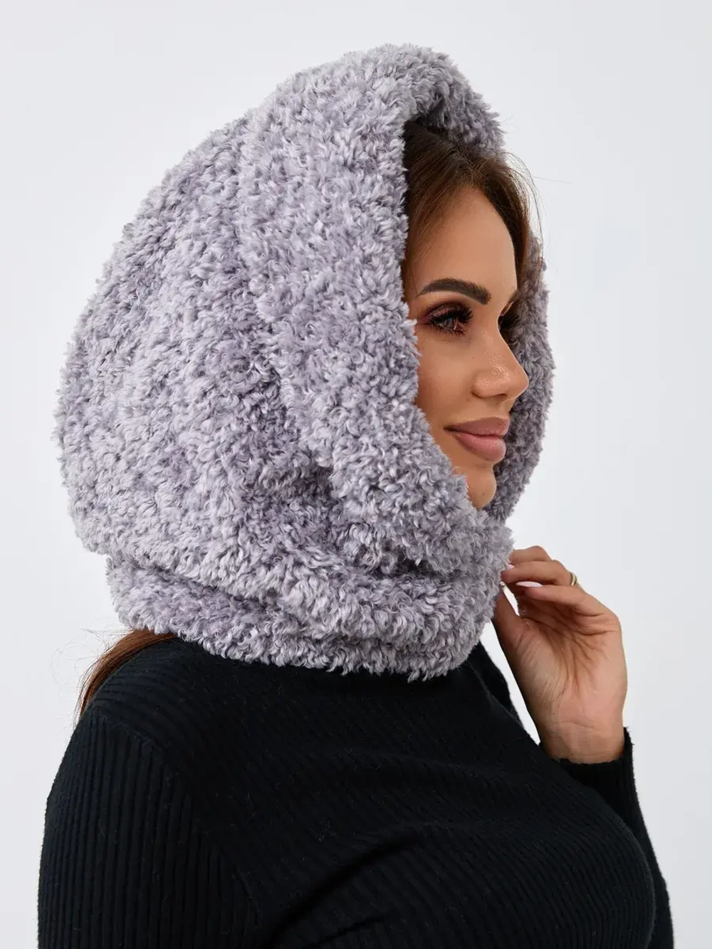 Капор зимний вязаный капюшон на флисе