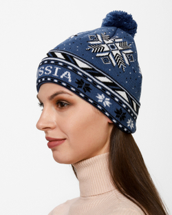 Женская шапка PRIVAL с отворотом RUSSIA-1 синий