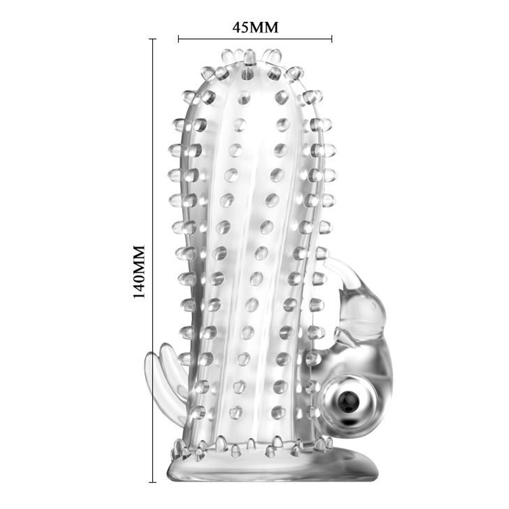 Насадка-удлинитель с пупырышками, усиками и вибрацией (Цвет: прозрачный)